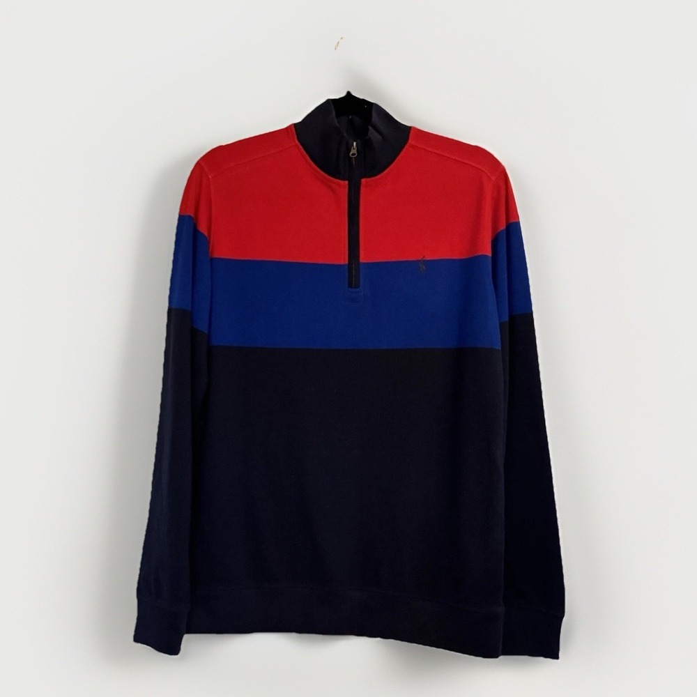 NWT POLO Ralph Lauren XL‎ 18-20 Boys 1/4 Zip Pullover Red Blue Colorblock Shirt